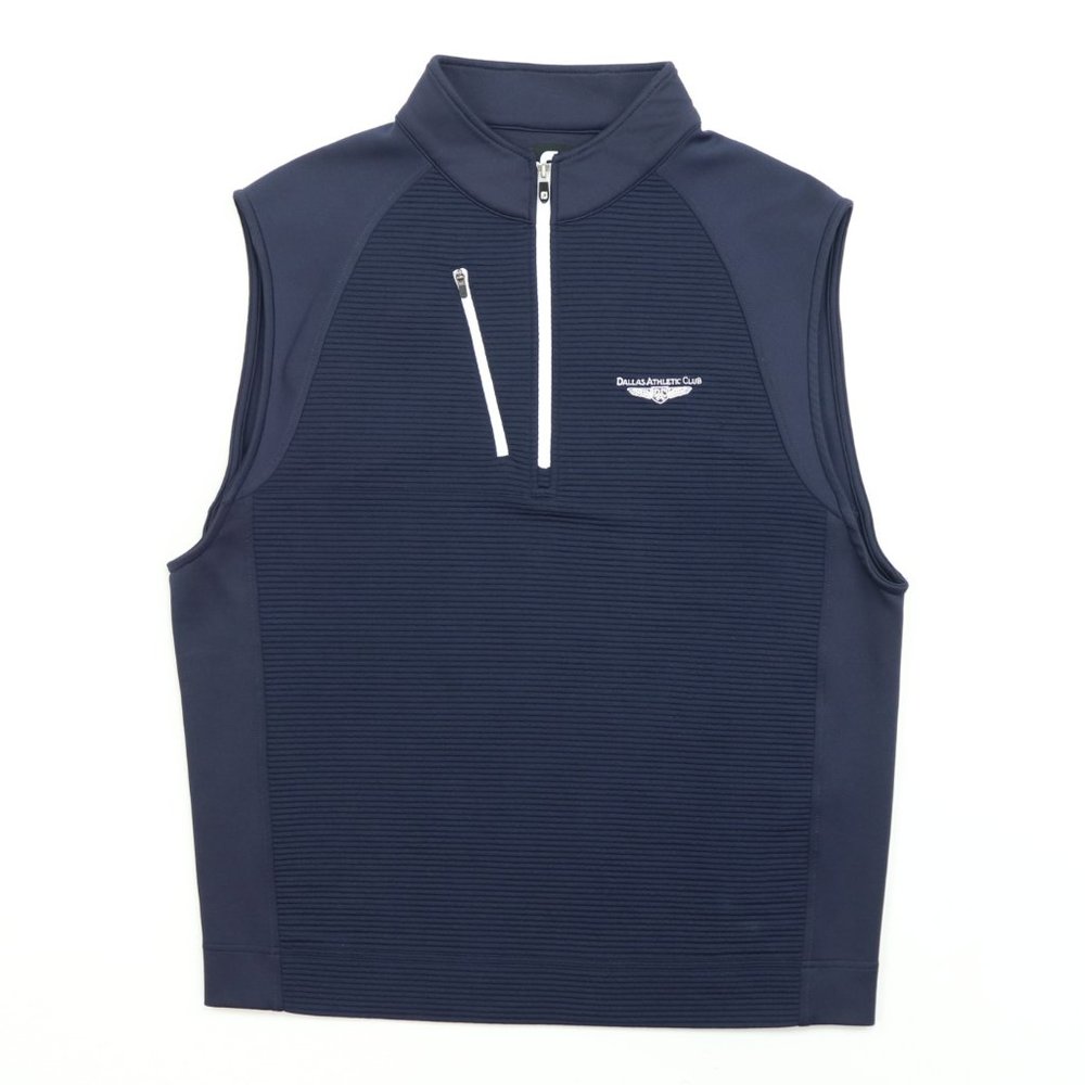 FootJoy Men Large Dallas Athletic Club 1/2 Zip Ribbed Jacquard Vest Golf Blue